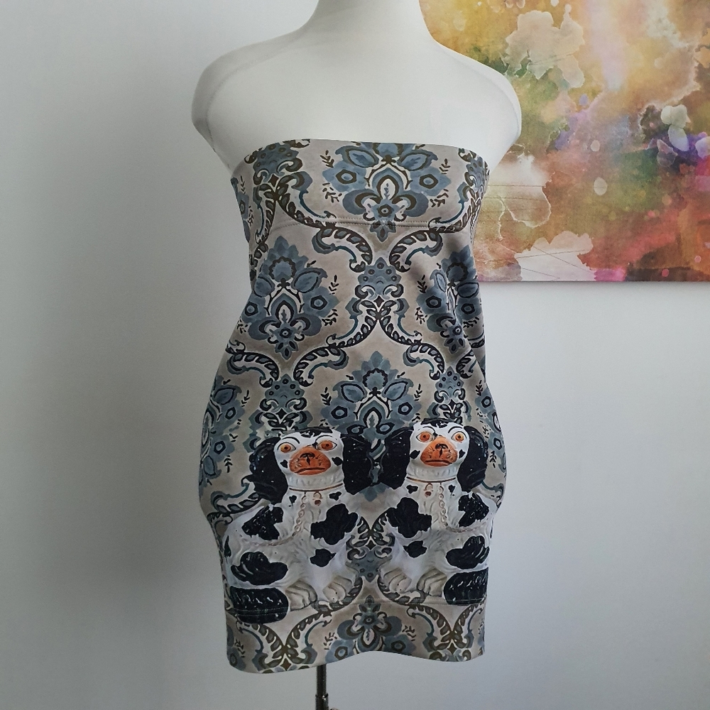 Quirky Stretch Tube Midi Skirt Size M Dog Print - Picture 3 of 6